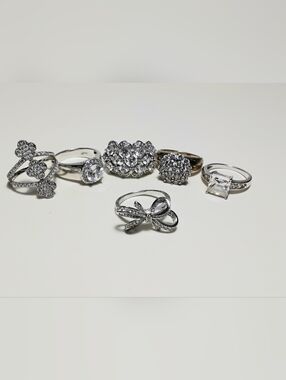 925 Silver 6 Lot Rings Sz 8-1/2-9